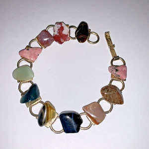 Brazalete de eslabones de piedra pulida tono dorado de 7 pulgadas de largo - Imagen 1 de 11