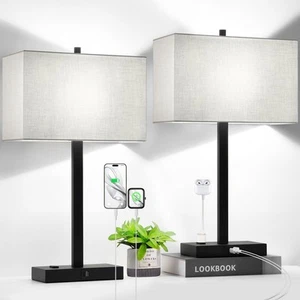 21" Set of 2 Touch Control Table Lamps with 2 USB & AC Outlets, 3-Way Dimmabl... - Picture 1 of 7