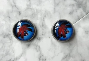 Handmade Dragonfly on Branch Design Red and Blue Stud Earrings - Picture 1 of 5