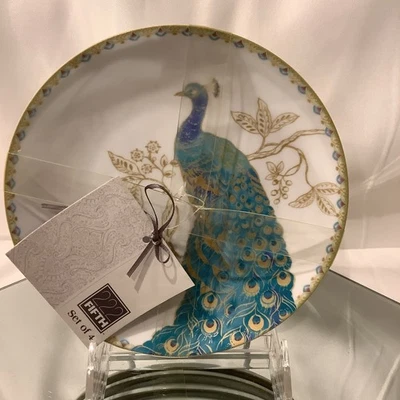 222 Fifth Peacock Garden Bread Appetizer Dessert Plate - Set of 4 - Image 1 of 4