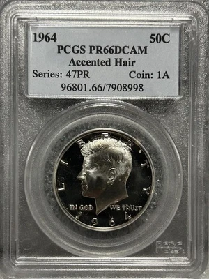 1964 Silver Proof Kennedy Half Dollar Accented Hair 50C PCGS PR66DCam BX50K - Image 1 of 4