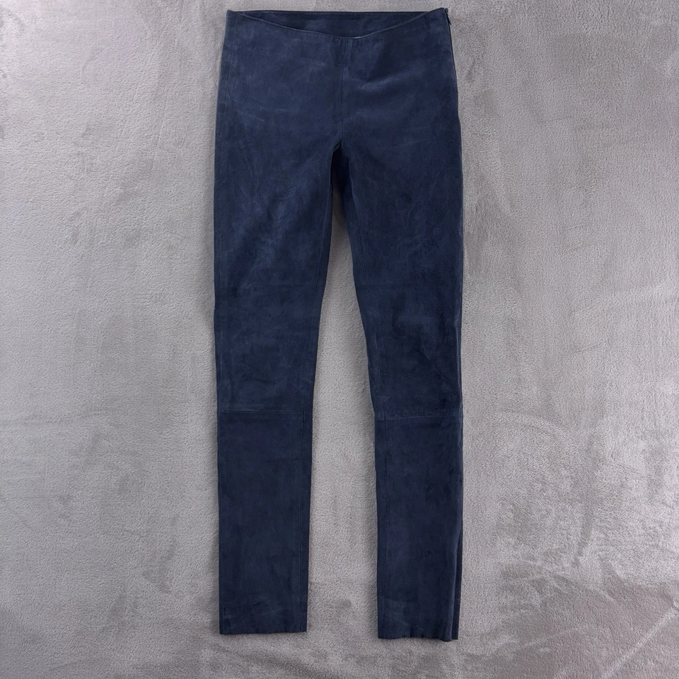 Calça Kiton For Axels Camurça Feminina Tamanho 40 Couro de Cordeiro Azul Elástico Luxo - Imagem 1 de 4