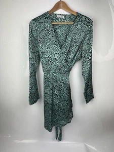 Midi-Wickelkleid Dancing Leopard grün schwarz Leopardenmuster UK Größe 12 - Bild 1 von 6