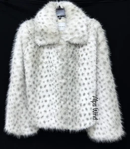 Rebecca Minkoff Camisa Recortada Cuello Vegano Imitación Piel Chaqueta Leopardo de las Nieves (M) $248 - Imagen 1 de 7