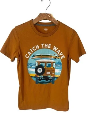 Old Navy T-Shirt Youth Size L (10-12) Mustard Surfing Beach Graphics Tee - Image 1 of 4