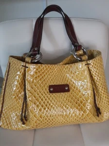 CLAUDIA Firenze Embossed Croc Yellow Brown Shoulder Bag Purse - Picture 1 of 8