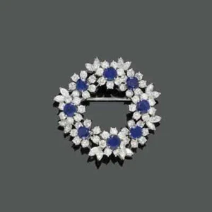 2Ct Round Cut Lab Created Sapphire Flower Charm Brooch Pin 14K White Gold Plated - Picture 1 of 8