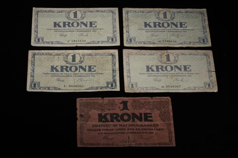 Lot of 5 Denmark 1 Krone Banknote Cover