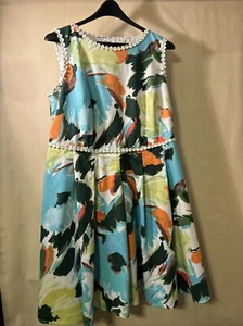 London Times Women Size 18 Cotton Colorful Abstract Floral  With Lovely Trim - Picture 1 of 14