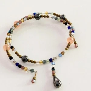 Boho Beaded Memory Wire Bangle Bracelet Large - Picture 1 of 2