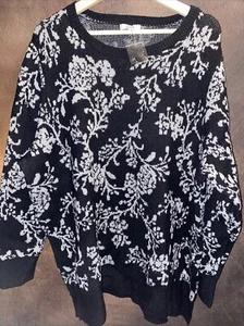 Croft & Barrow 3X NWT Sweater Black Silver Floral Boat Neck 🧡🧡 - Picture 1 of 10