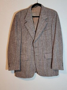 Harris Tweed Blazer Suit Jacket Mens Size 42R wool 100% pockets brown - Picture 1 of 10