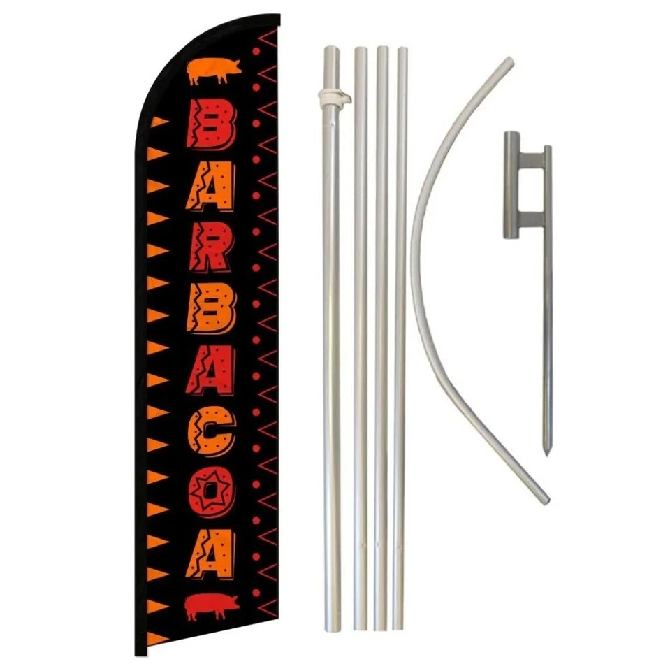 Barbacoa Black Advertising Windless Banner Flag & Flag Pole Kit & Ground Spike - Image 1 of 1