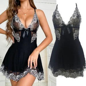 Sexy Floral Lingerie Sleepwear Lace Babydoll Chemise Nightgown Sleepwear Dress - Picture 1 of 27