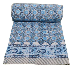 Colcha boho hippie con estampado geométrico Kantha bordada manta doble - Imagen 1 de 8