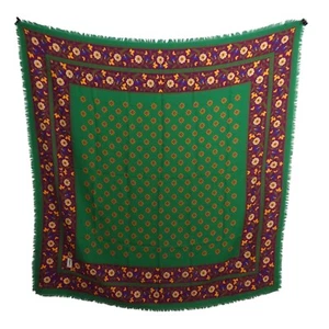 YVES SAINT LAURENT- Floral Wool Fringe Scarf - Picture 1 of 2