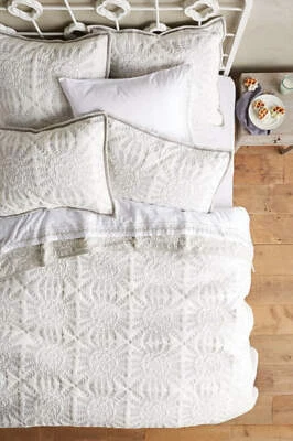 LAST ONE Anthropologie Kloverart queen coverlet NWT white cotton bedding 👀 - Image 1 of 4