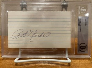 BOB UECKER MILWAUKEE BREWERS VINTAGE SIGNED INDEX CARD BECKETT BAS SLABBED - Picture 1 of 1