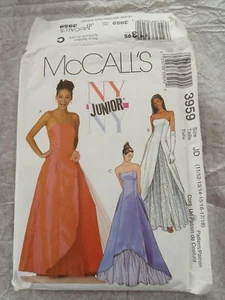 McCalls 3959 Junior Gown Size JD 11/12 -17/18 CUT Unchecked Sew Pattern c2003 - Picture 1 of 6