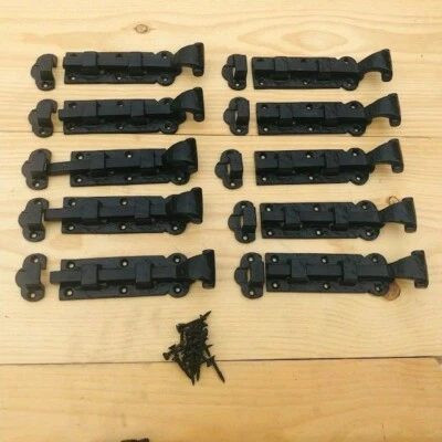 10 IRON FLAT SLIDING LOCKS CABINET DOOR CUPBOARD BOLT SLIDE LATCH BARN BLACK  - Image 1 of 4