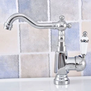 Grifo de baño giratorio cromado pulido grifo mezclador de fregadero con orificio de manija única wsf638 - Imagen 1 de 8