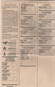 POLITIKWAHLZETTEL (1996) (Clinton/Dole/Perot) mit Stimmensummen South Hampton NH - Bild 1 von 1