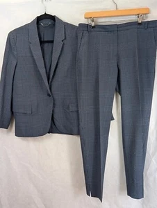 Jigsaw Ladies Trouser Suit Size 12 Blue Checked Wool Silk Ankle Length - Picture 1 of 9