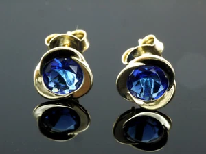 585 Gold Designer Earrings 8mm Size 1 Pair Zirconia Stones - Picture 1 of 2