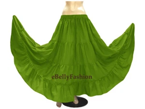 Yellow Green Cotton 4 Tiered 6 Yard Skirt Maxi Belly Dance Gypsy Flamenco Tribal - Picture 1 of 1