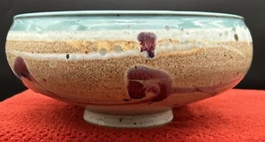 Mark Chamberlain Studio Art Pottery Footed 10.5”Bowl Signed Turquoise/Purple& Br - Picture 1 of 8