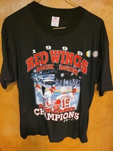 T shirt Detroit Red Wings vintage nuova XL YZERMAN-FEDEROV STANLEY CUP 1998 - Foto 1 di 6