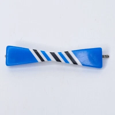 Винтажный 60-х 2» акриловый синий черный белый в полоску галстук-бабочка волос скольжения провода заколка - Изображение 1 из 4