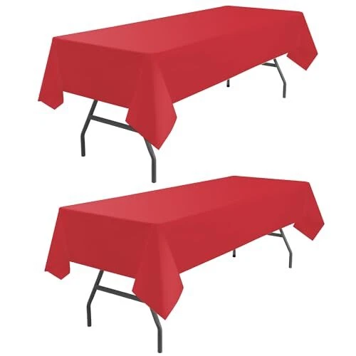 Red Tablecloths Plastic 2 Pack Disposable Table Covers 54" x 108" Ruby B3 Red - Image 1 of 4
