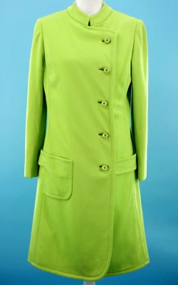 VTG Women's 60s Chartreuse Green Mod / GoGo Side Button Coat Sz S 1960s - Image 1 of 4