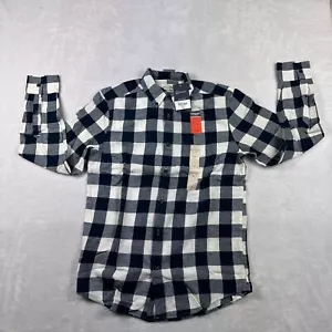 St Johns Bay Shirt Mens Small White Buffalo Plaid Long Sleeve Button Down Soft - Picture 1 of 10