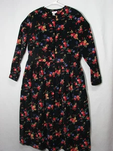 Vintage Talbots Cord 1/4 Knopf Kleid dunkel geblümt Übergröße 18 adrette Cottagecore - Bild 1 von 4