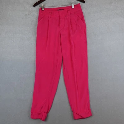 Pantalones Alice Olivia Mujer 28x27 Rosa Seda Ligeros Plisados Puños Foto 1 de 4