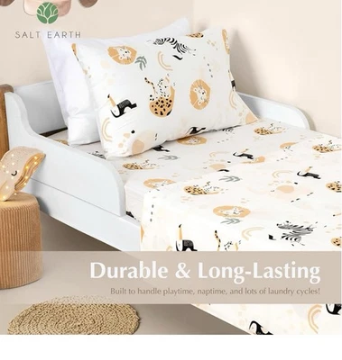 Salt Earth 100% Algodón Jungle Safari 2 Piezas Sábana Ajustable Una Funda de Almohada Doble Foto 1 de 4