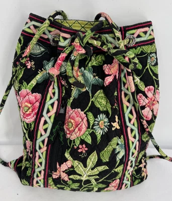 VERA BRADLEY Botanica Mochila Bolso de Mano Negro Rosa Verde Floral Acolchado Bolso de Mano Foto 1 de 4