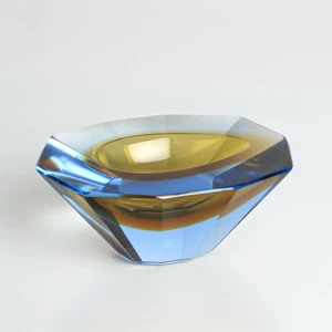 Murano Glas Schale oval facettiert 1960-1970 Sommerso made in Italy dekorativ - Bild 1 von 4
