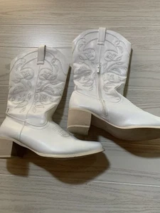Botas de Vaquero ILV Para Mujer 9.5 Blancas Cremallera Lateral Boda Elegantes Bordadas - Imagen 1 de 15