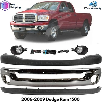 Front Bumper Chrome Steel & Fog Light Kit For 2006-2009 Dodge Ram 1500 2500 3500 Foto 1 de 4