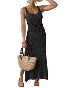 Copricostume donna all'uncinetto senza maniche abbigliamento da spiaggia spacco laterale maxi3168 - Foto 1 di 6