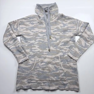 Tahari Damen Medium Wasserfallausschnitt Camouflage Pullover Tunika grau beige langarm - Bild 1 von 8