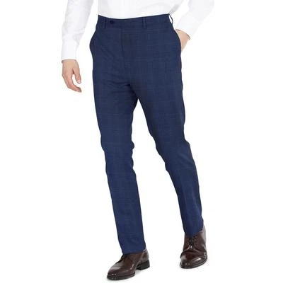 Dkny Mens Modern fit Dress Pants 34 / 32 Navy Blue Plaid Stretch - Image 1 of 1