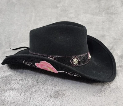 Dallas Hats Hat Cowboy Womens 57 Black Fitted Pink Embroidered Floral Conchos - Image 1 of 4