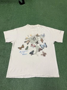Vintage 90s Butterflies Of The World Nature Shirt Size Large White Insect MARKED - Bild 1 von 17