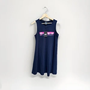 NEW DKNY T Shirt Dress Size S Navy Sleeveless Pink Logo Print Short 100% Cotton - Picture 1 of 6