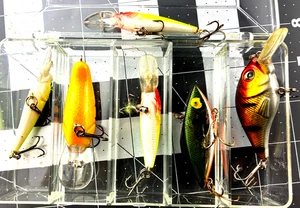 Plano Clear Box NOS Made in U.S.A. + Plus 6 Crankbaits, Lures, Fishing Lot  KK - Picture 1 of 6