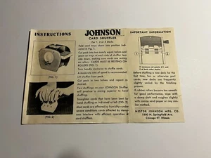 Hoja de instrucciones de barajador de tarjetas Johnson vintage años 50 Nestor Johnson Mfg. Co. - Imagen 1 de 2